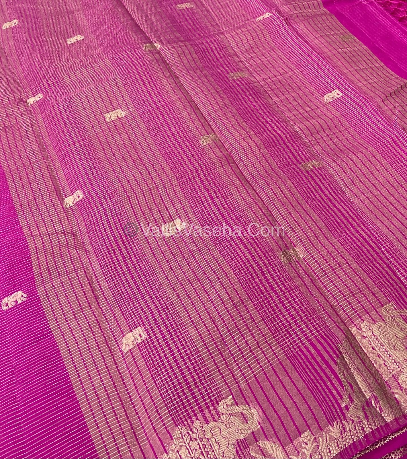 Semi Tussar Silk - Vairavoosi & Elephant Design - Rani Pink shade-VVSTS019