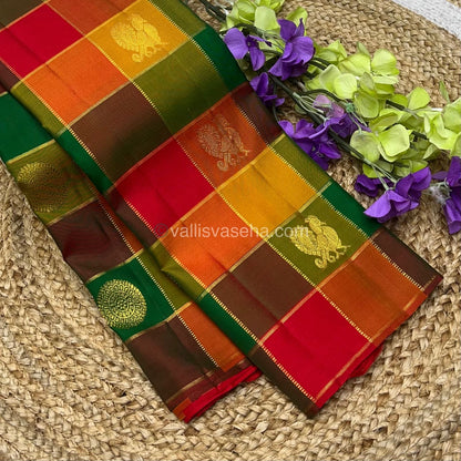 Pure Kanchipuram Silk Saree - Pazhum Pazhamum Checks - VVPS006