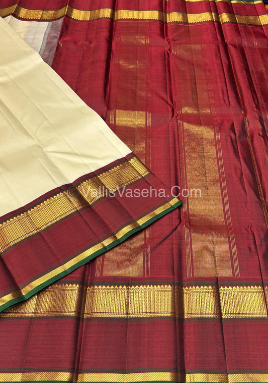 Pure Vintage Korvai Kanchipuram Silk Saree - Cream & Maroon Combo - VVPS021