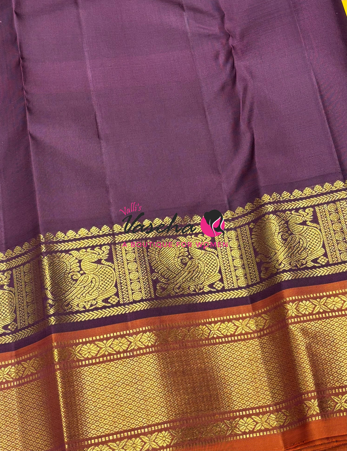 Pure Vintage Korvai Kanchipuram Silk Saree - Pazhum Pazhamum Checks - VVPS061