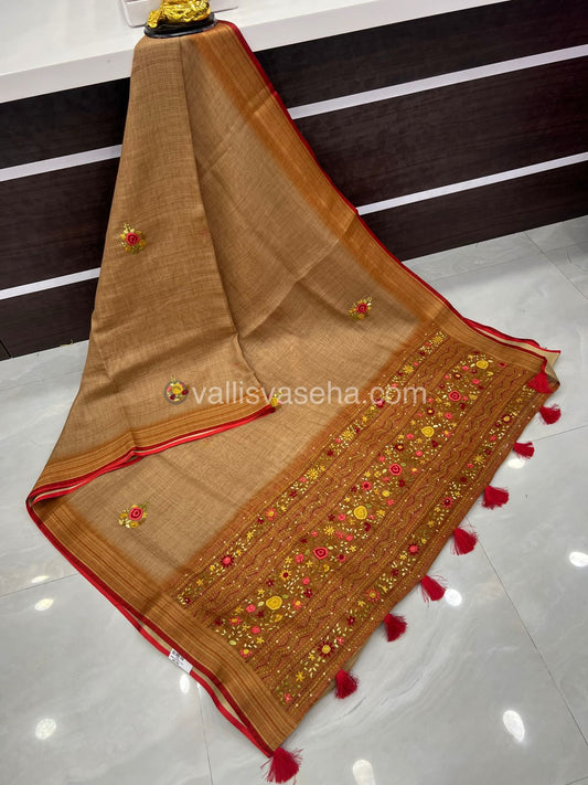 French Knot - Tissue Saree - Chiku Shade - VVLFN002