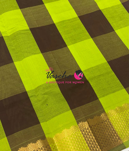Semi Silk Cotton Saree |Pazhum Pazhamum Checks Design |VVSSC020