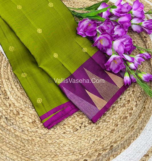 Pure Soft Silk Saree  - Temple Design Border - Green & Pink - VVPSS048