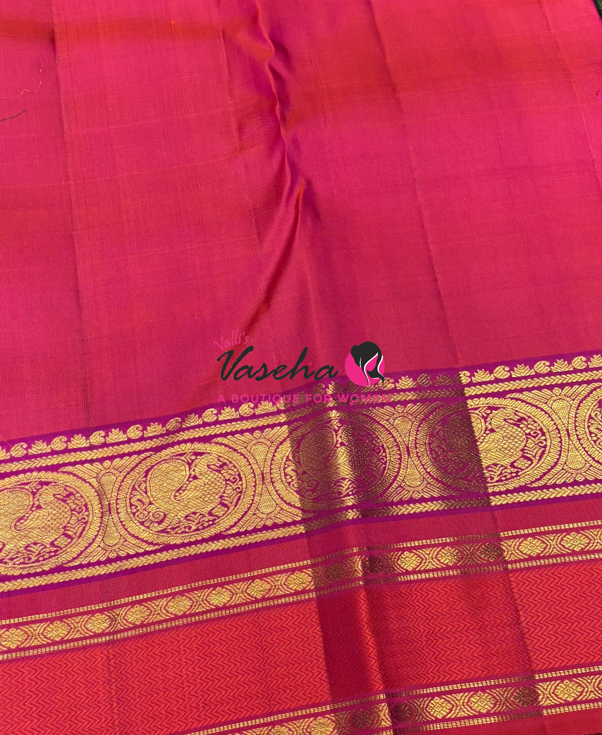 Pure Bridal Kanchipuram Silk Saree - Green & Peach Combo - VVPS074