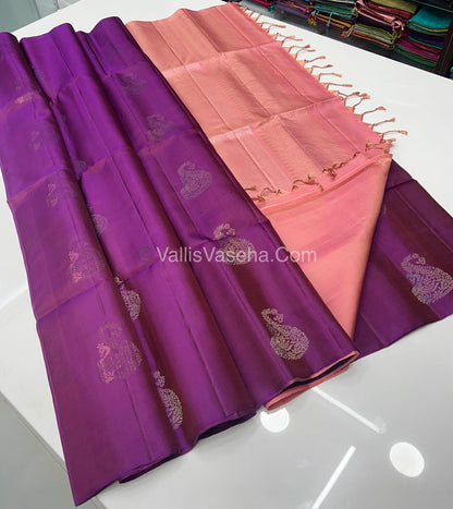 Pure Soft Silk Saree - Border Less  - Purplish Pink & Light Peach Combo - VVPSS055