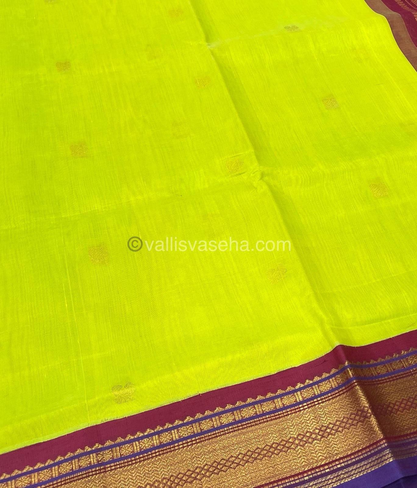 Pure Korvai Silk Cotton Saree - with Green With Merunish Pink Combo - VVKSC004