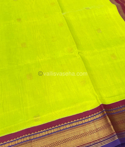 Pure Korvai Silk Cotton Saree - with Green With Merunish Pink Combo - VVKSC004