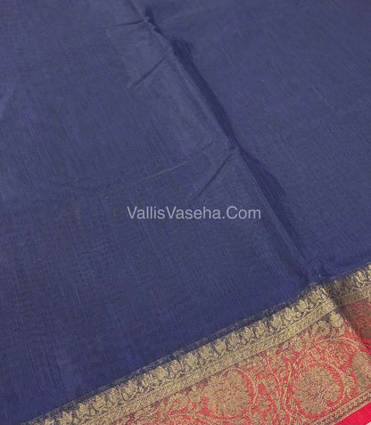 Bamboo Silk Saree - Blue With Red  Shade - VVBSS007