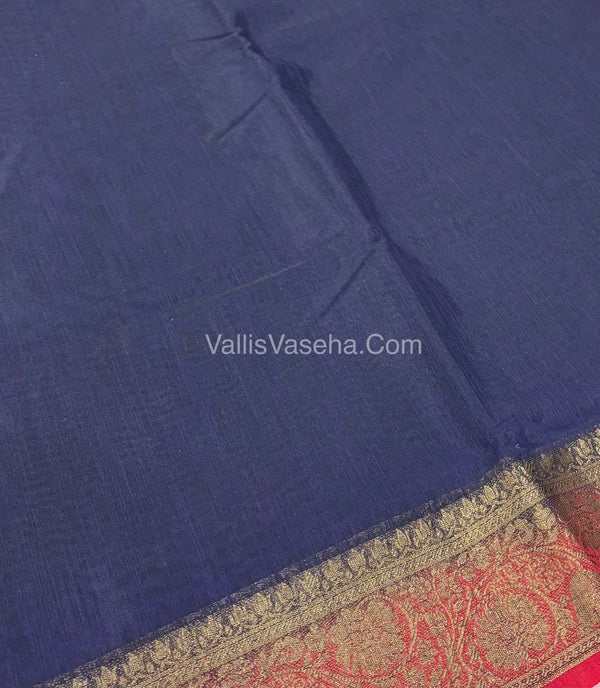 Bamboo Silk Saree - Blue With Red  Shade - VVBSS007