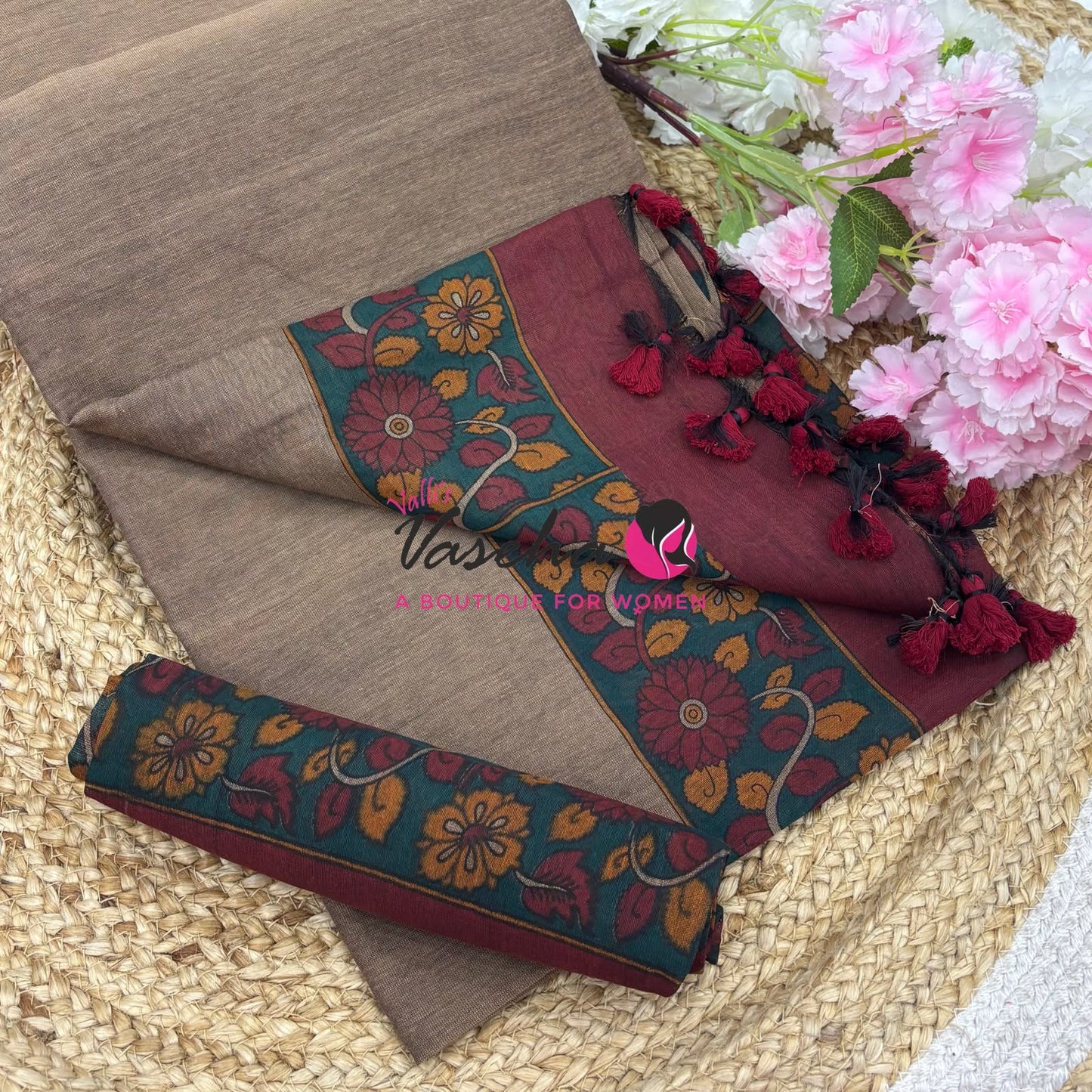 Handloom Cotton Sarees with Kalamkari Blouse - VVKCK004