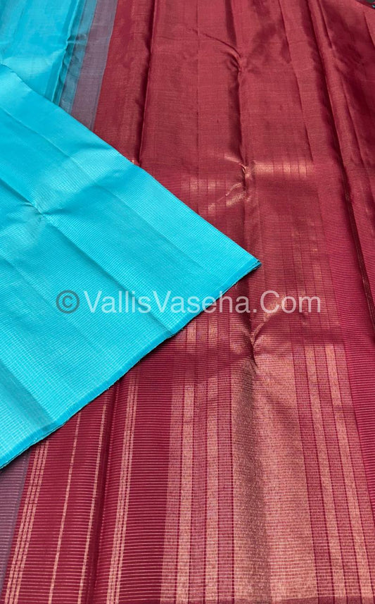 Pure Kanchipuram Silk Saree - Blue & Maroon Combo - VVPS036