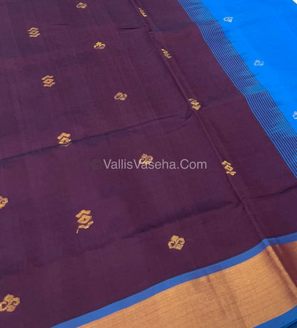 Semi Silk Cotton Saree - Brown & Blue  Combo - VVSSC001