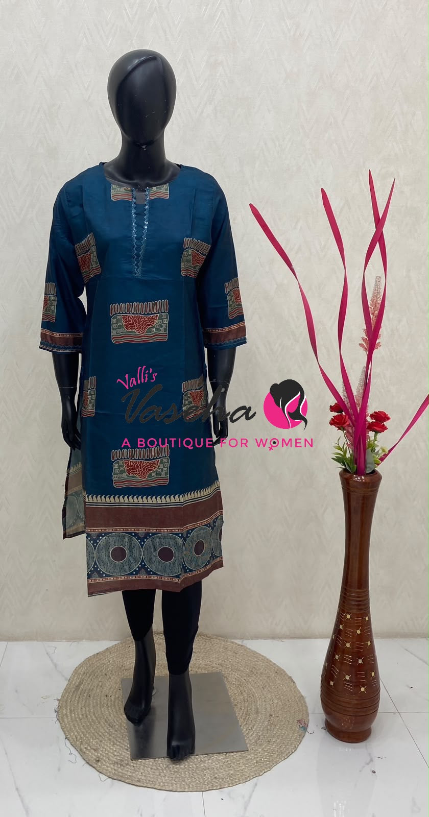 Ready Made - Semi Muslin Silk  - Straight Cut Kurti - VVRK009