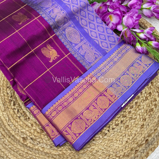 Pure Silk Cotton Saree - Mayil & Chakkaram Design - Purple With Light Lavender - VVMC001