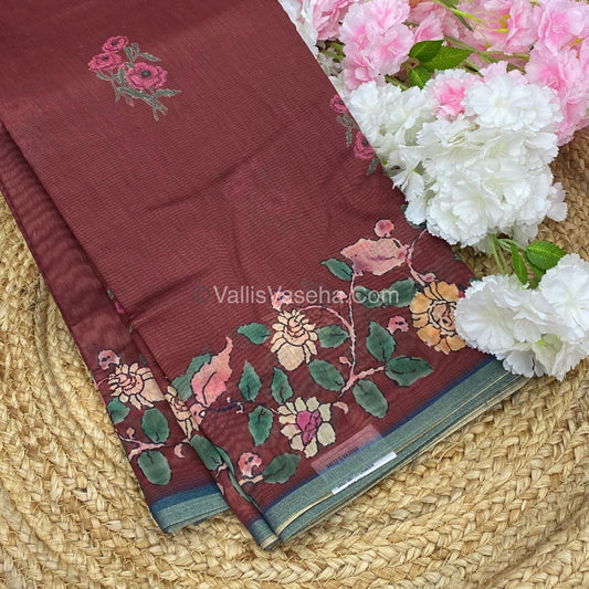 Semi Chanderi Saree - Merunish Brown Shade - VVSCS004