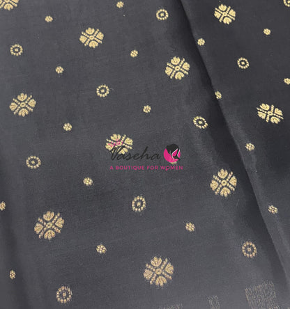 Semi Mysore Crepe Silk  - Black Shade - VVSMC004