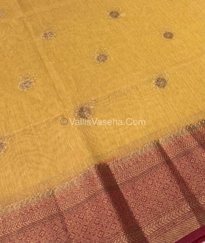 Bamboo Silk Saree  - Creamish Chikku ( Beige Color)  with maroon Shade - VVBSS001