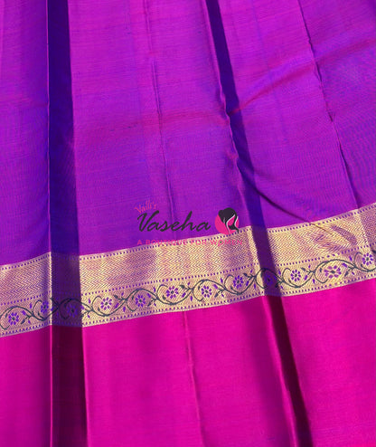 Pure Kanchipuram Silk Saree - Vairavoosi Design  - Peacock Blue & Purplish Pink - VVPS059