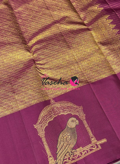 Pure Kanchipuram Silk Saree - Purple  Shade  -  VVPS058