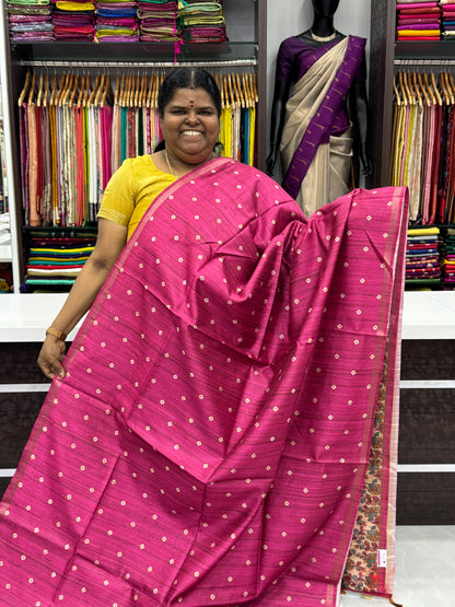 Semi Matka Tussar Silk Saree - Tie & Dye pattern - Pink Shade - VVSMT001