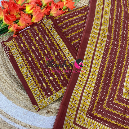 Unstitched Material | Fancy Cotton Material | Rustic Merun Shade | VVUSM087