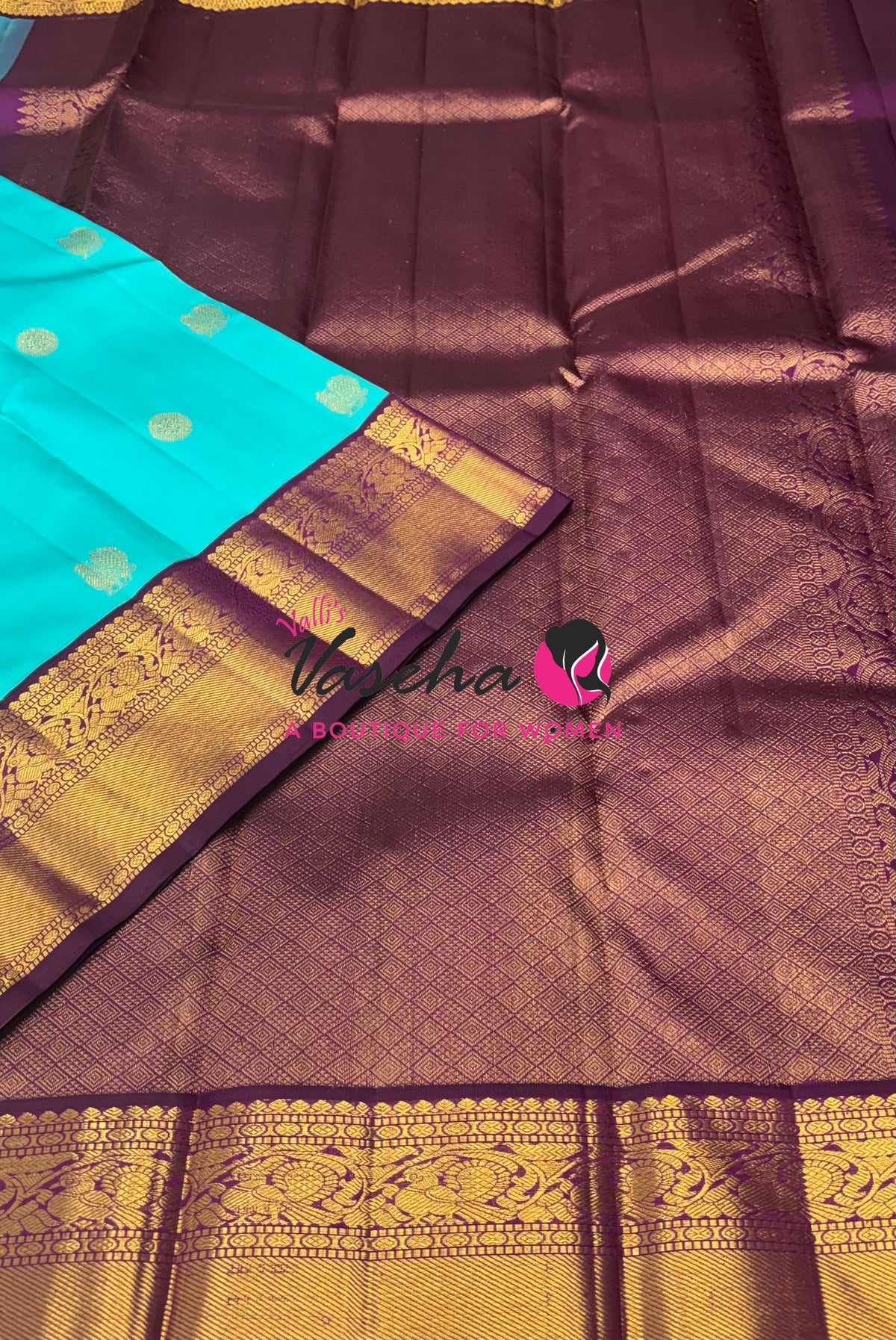 Pure Vintage Korvai Kanchipuram Silk Saree - Blue With Purplish Pink - VVPS062