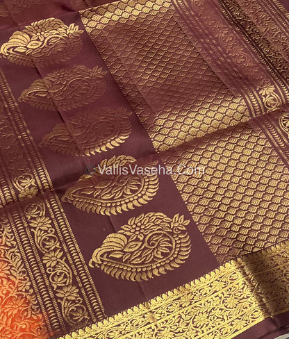 Pure Soft Silk Saree - Kanchi Border - Velum & Mayilum Butta - Rust Orange & Wine Brown Combo - VVPSS046