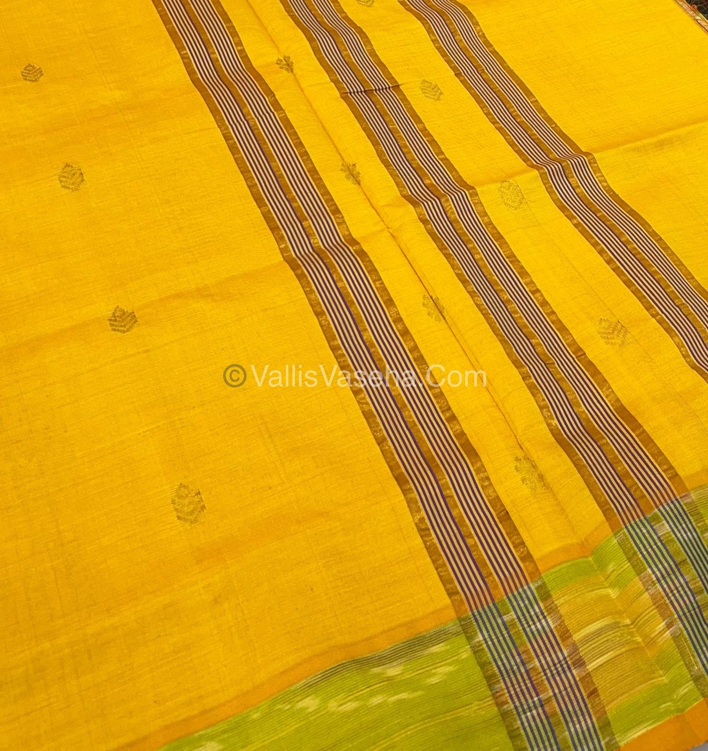 Semi Silk Cotton Saree -  Blue  & Yellow  - VVSSC001