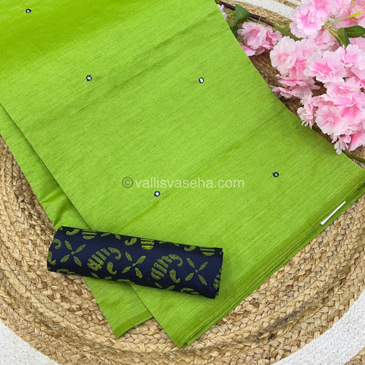 South Mixed Cotton - Mirror Work Embroidery - Green with cream  - VVPCM002
