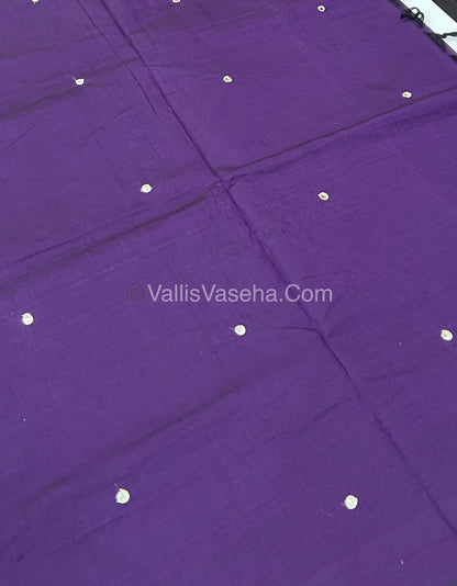 South Mixed Cotton - Mirror Work Embroidery - Purple With Grey  - VVPCM002