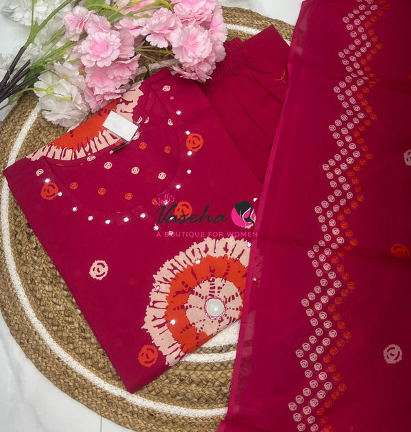 Ready Made |Salwar, Kameez & Duppatta(3pc) | Batik Printed - Pink | VVRMS025