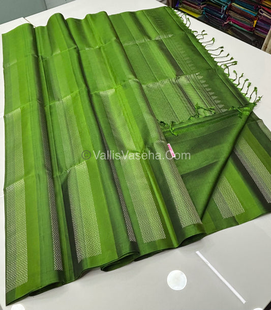 Pure Soft Silk Saree - Border Less  - Green & Green Shade - VVPSS068