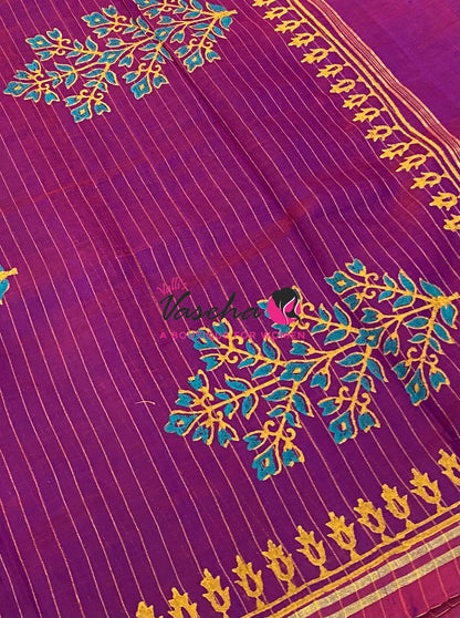 Pure Printed Silk Cotton Sarees - Purple - VVPSC004