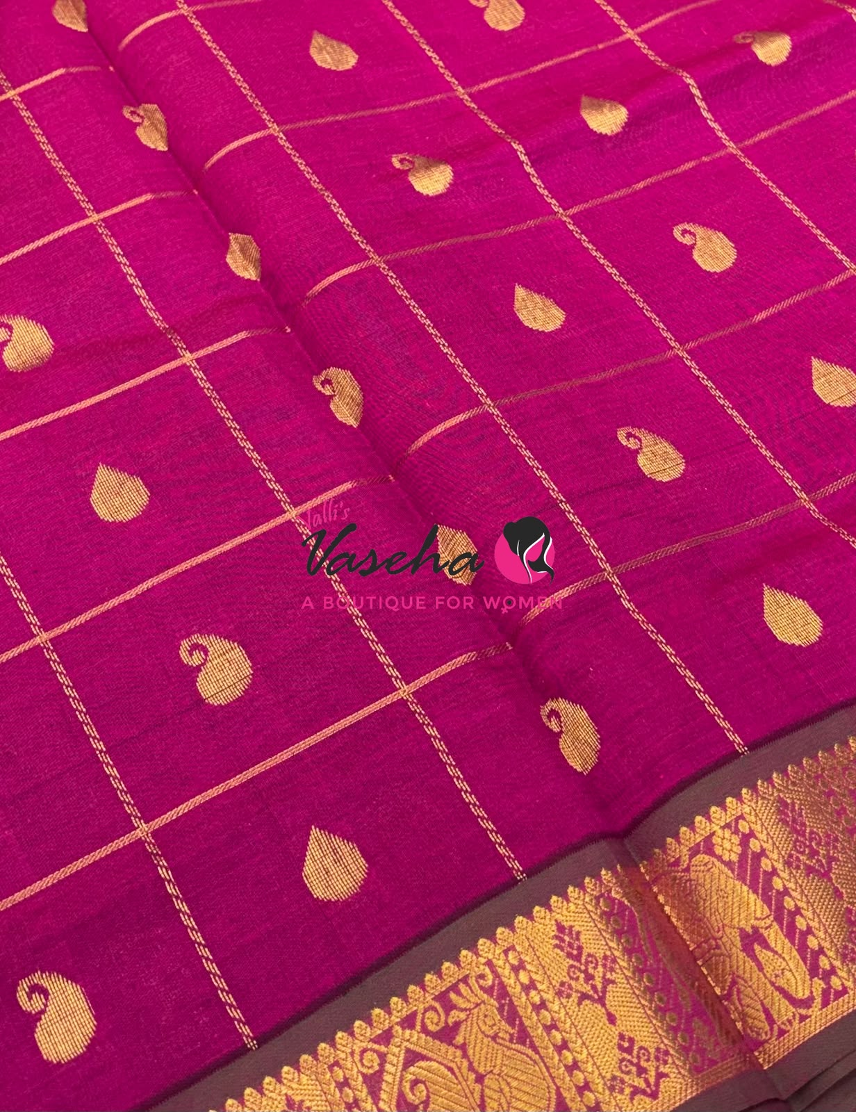 Semi Silk Cotton Saree - Checked Pattern with Butta  - VVSSC013