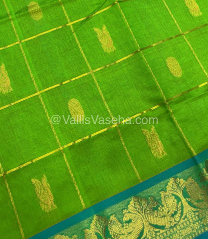 Semi Silk Cotton Saree - Green with with Blue shade - VVSSC002
