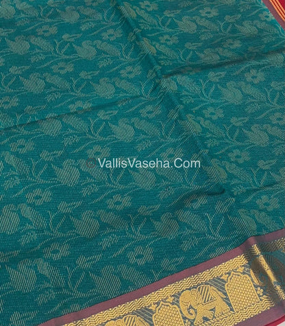 Semi Silk Cotton Saree - Ramar Green With Reddish Maroon Shade - VVSSC007