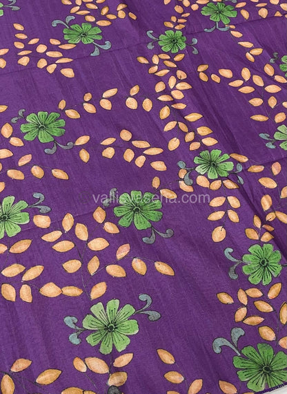 Semi Tussar Saree - Green with Purple Combo -  VVSTS003