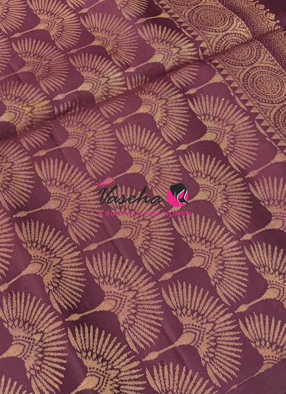 Pure Soft Silk Saree - Rust Orange & Wine Brown - VVPSS091