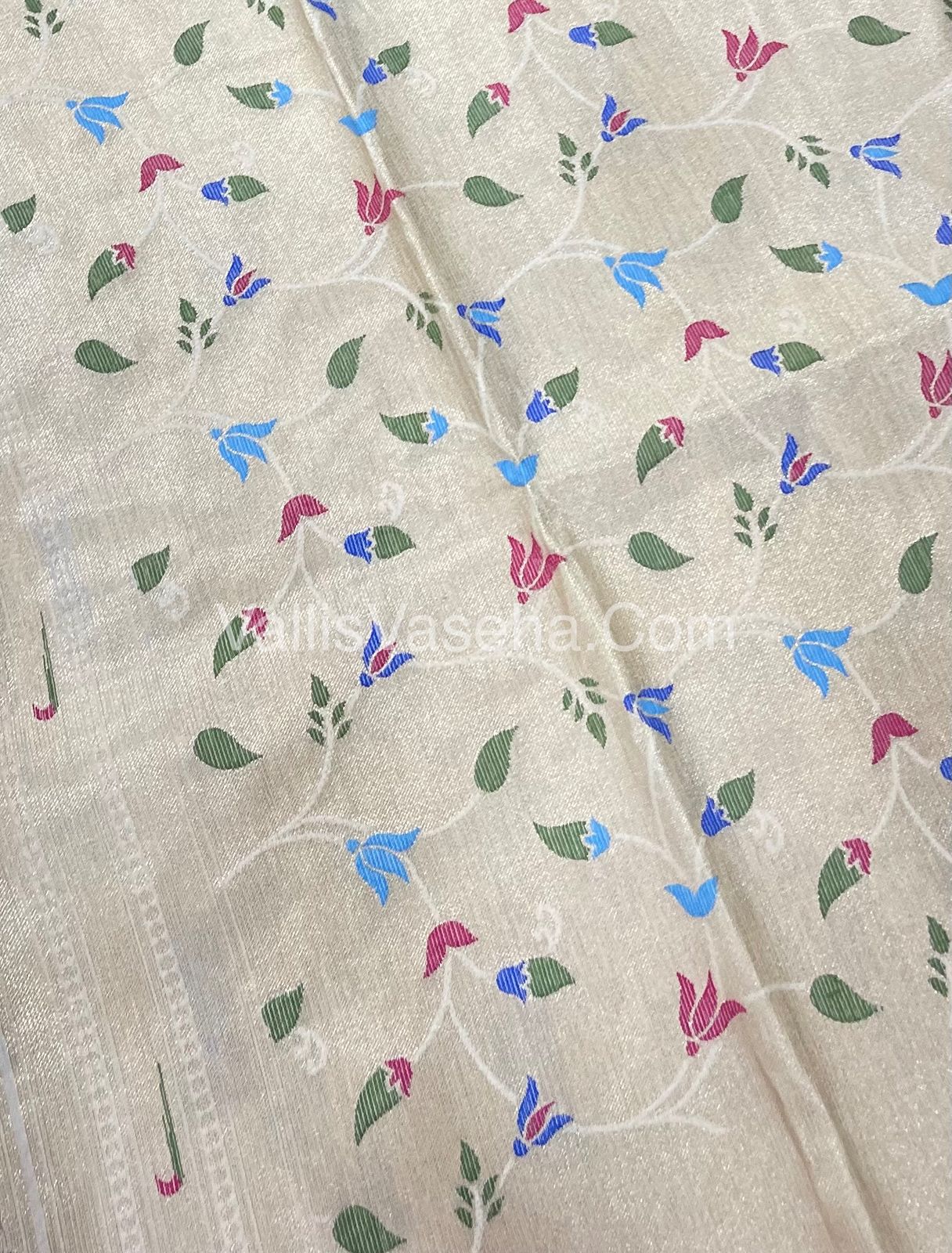Semi Raw Silk - Paithani Design Weaving - White Shade - VVRS005