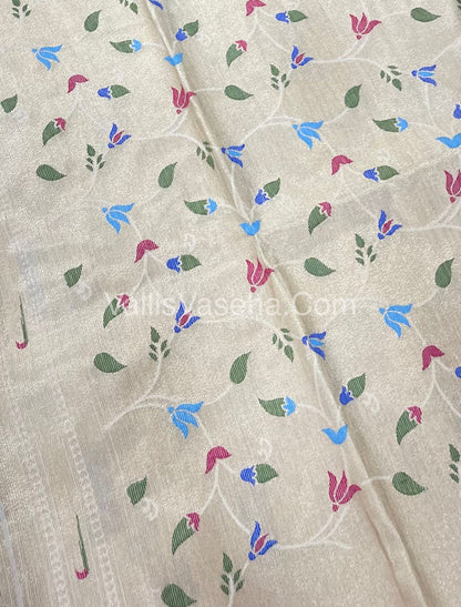 Semi Raw Silk - Paithani Design Weaving - White Shade - VVRS005