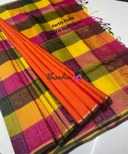 Pure Soft Silk Saree - Partly Pallu -  Half & Half Saree - VVPSS088