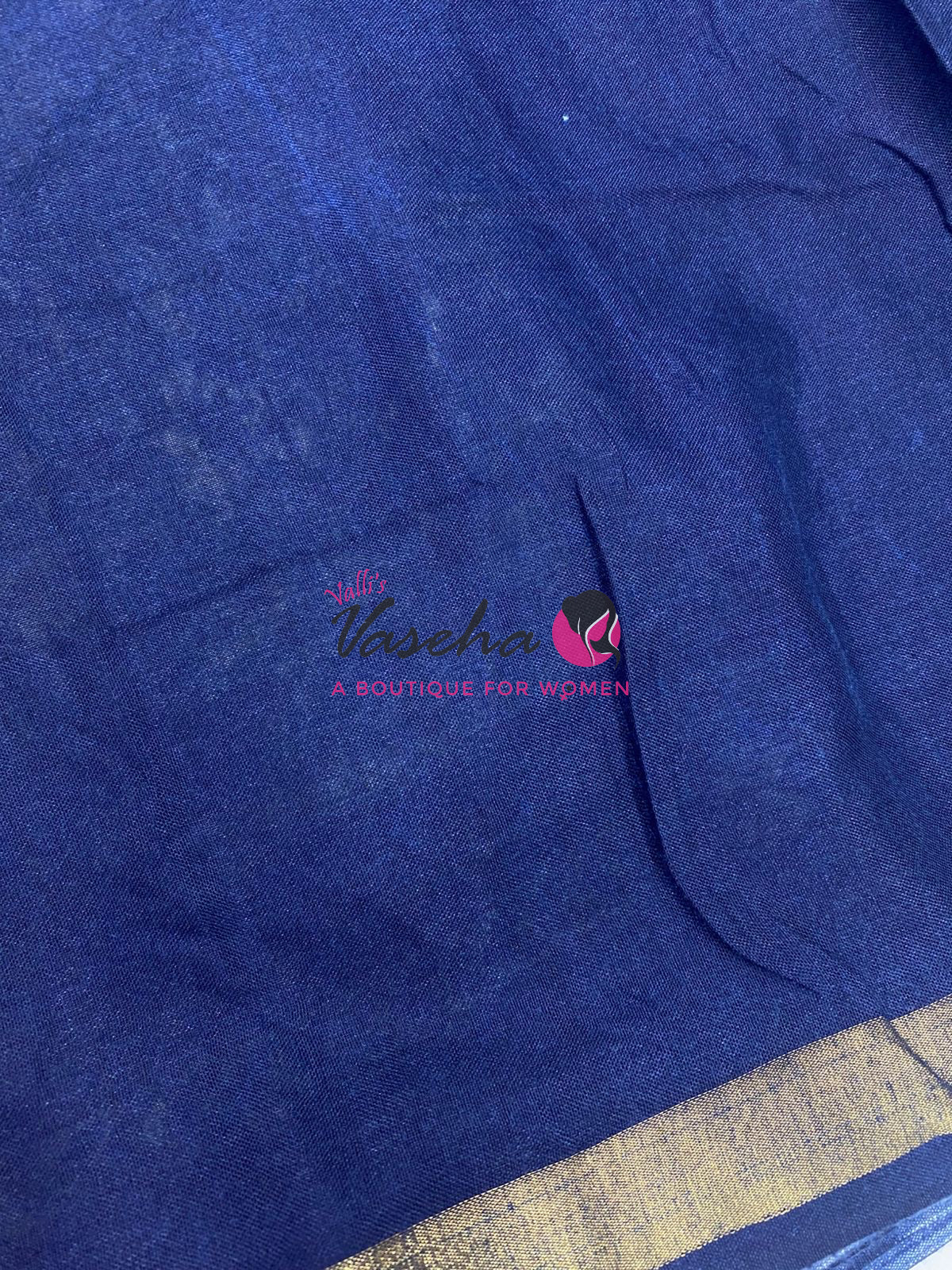 Semi Maheshwari Mixed Cotton Saree - Linen Feel - Indigo Blue - VVMSC008