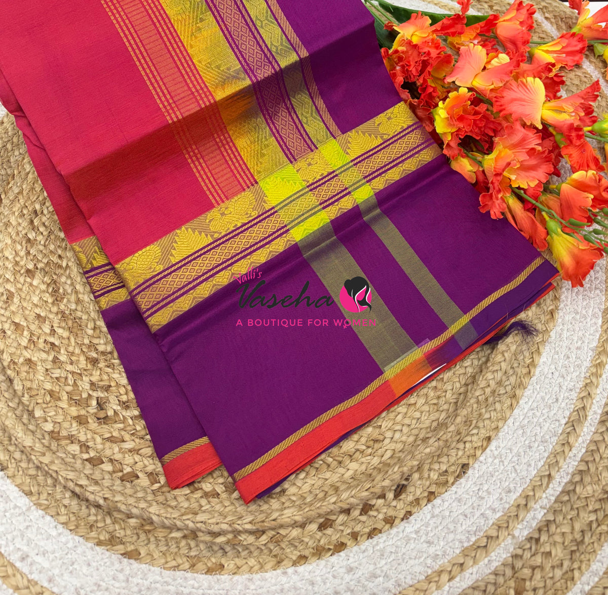 Pure Silk Cotton Saree - Pink & Purple Shade - VVPSC013