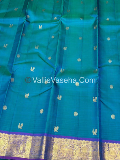 Pure Kanchipuram Silk Saree - Double Tone Blue & Dual tone Pinkish shade Combo - VVPS025