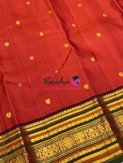 Pure Kanchipuram Silk Saree - Rust Orange & Brown Combo - VVPS079