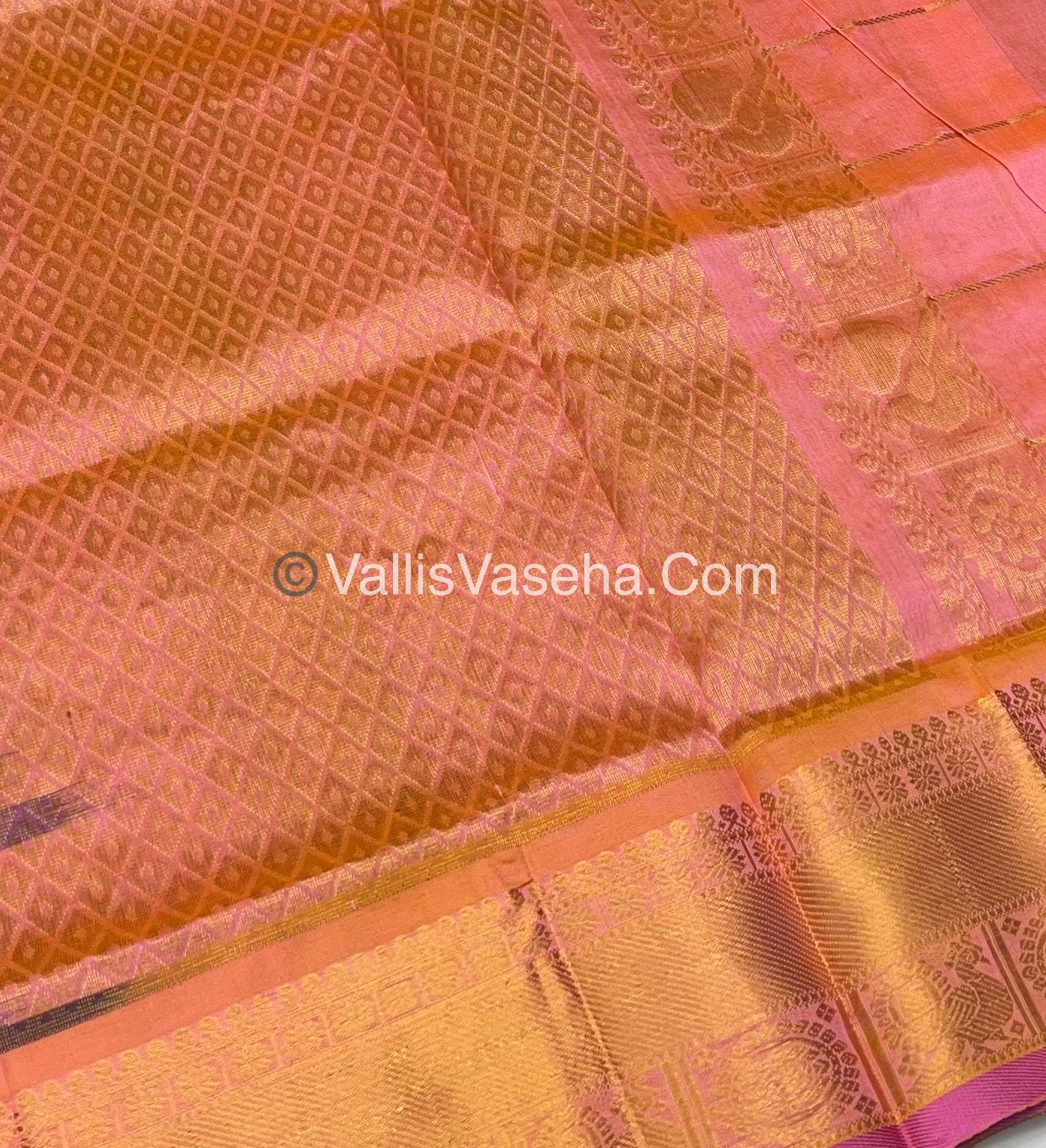 Pure Silk Cotton Saree - Mayil & Chakkaram Design - Grey With Peach  - VVMC001