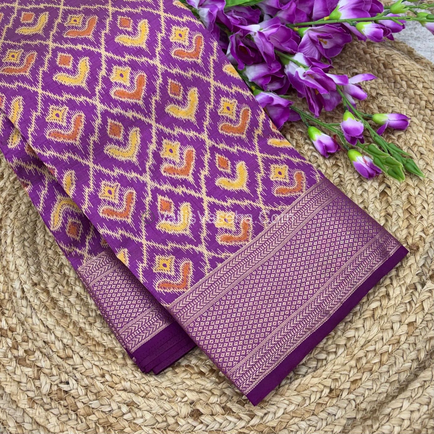 Semi Tussar Silk Saree - Ikkat / Pochampally Design - Purplish Pink Shade - VVSTS033