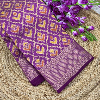 Semi Tussar Silk Saree - Ikkat / Pochampally Design - Purplish Pink Shade - VVSTS033