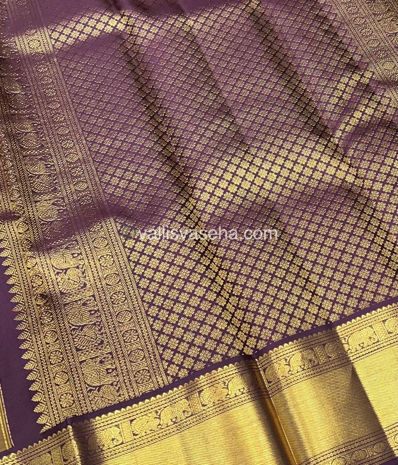 Pure Kanchipuram Silk Saree - Mustard Green & Wine Brown Shade  - VVPS022