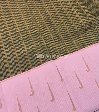 Kanchi Semi Silk - Green with Pink - VVKSS001